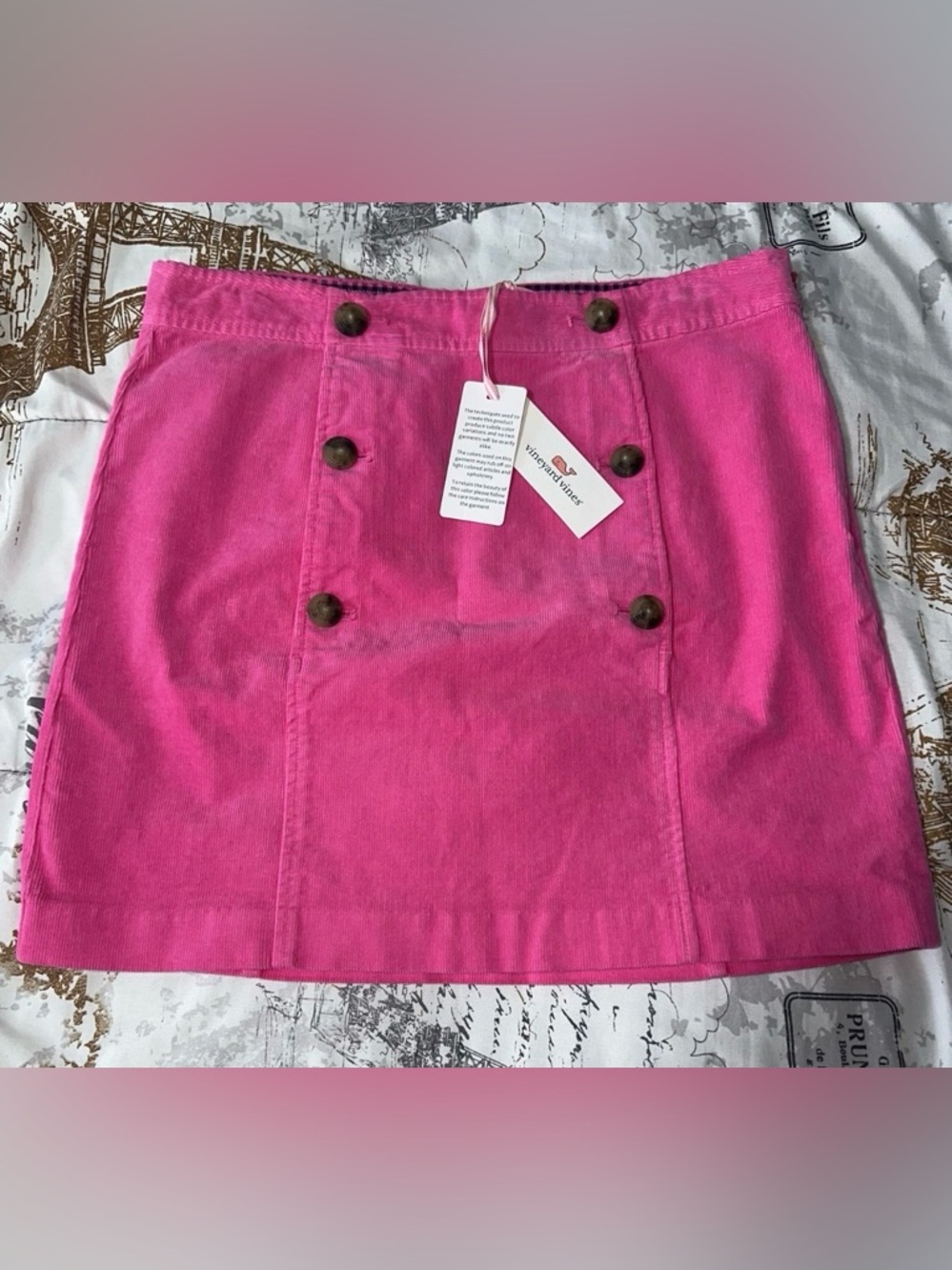New Pink Vineyard Vines Sailor Mini Skirt | Corduroy | Nautical Buttons | Size 8